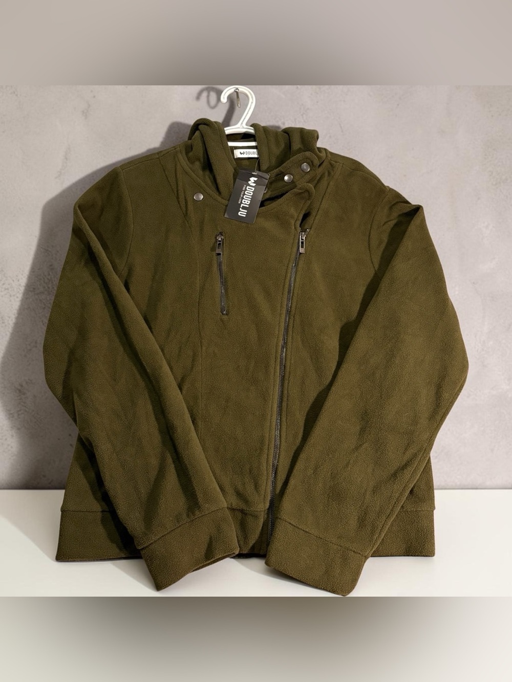 NWT Doubleju Womens Olive Green Hooded Zip Sweater Jacket. Small 2X